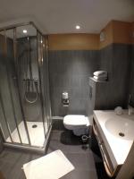 a bathroom with a shower and a toilet and a sink at Logis Hotel Restaurant la Ferme in Avignon