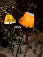 two street lights in the snow at night at Hotel Bergbauer in Neuburg an der Donau