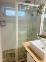 a bathroom with a shower and a sink at Studio Fresh&amp;Cosy Trois-Ilets - 3 étoiles-Hotel Carayou in Les Trois-Îlets