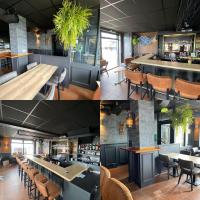 three pictures of a restaurant with tables and chairs at Havenhotel At Sea Texel in Oudeschild