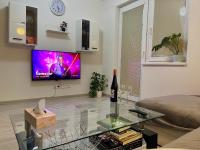 Telewizja i/lub zestaw kina domowego w obiekcie Apartment Rosnička, Perfect Location with 24h Checkin, Balcony, AC & Free Parking