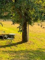 a picnic table and a tree in a field at Une pause en Corrèze in Sarroux
