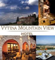 a collage of two pictures of a vinyina mountain view hotel at Vytina Mountain View Hotel in Vytina