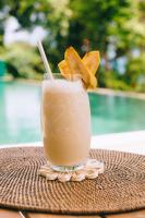 a drink sitting on top of a table at The Pyramid - Glamping at Karuna El Nido in El Nido