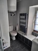 a small bathroom with a toilet and a sink at La Parenthèse Clissonnaise plein centre historique in Clisson