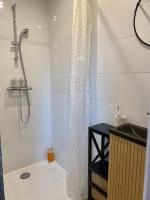 a bathroom with a shower and a sink at Magnifique appartement 2&#47;4 pers - Le Saint Leo in Saint-Léonard-des-Bois