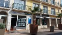 a palm tree in front of a building at studio à 200 M de la plage in Valras-Plage