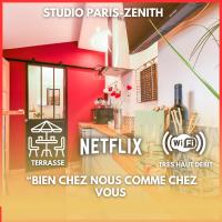 a flyer for a restaurant with a door to a kitchen at Paris-Zénith-bienvenue-terrasse-Netflix in Pantin