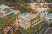 an aerial view of a house with a swimming pool at Hotel Poseidon in Positano