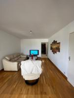 sala de estar con sofá y TV en Appartement à Cholet, à 25min du Puy du Fou, en Cholet