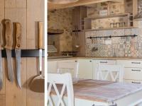 two pictures of a kitchen with a table and chairs at Rustic holiday home in Loubejac with jacuzzi in Loubejac