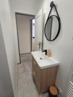 a bathroom with a sink and a mirror at Cosy Studio in Saint-Mitre-les-Remparts