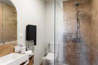a bathroom with a shower and a toilet and a sink at La Terrasse&#47; Clim&#47; Vue in Carcassonne