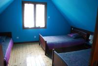 a blue room with two beds and a window at la grange in Wintzenheim