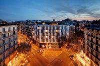 an overhead view of a building in a city at night at Olivia Balmes Hotel in Barcelona