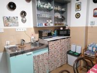 a small kitchen with a sink and a microwave at Berkenyés Vendégház in Zalalövő
