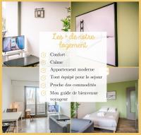 a collage of four pictures of a living room at Studio Paisible Annemasse in Annemasse