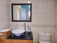 a bathroom with a sink and a toilet and a mirror at Kenting Garden Homestay in Kenting