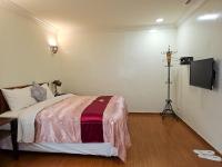 a bedroom with a bed and a tv on a wall at Kenting Garden Homestay in Kenting