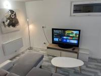 a living room with a couch and a flat screen tv at Appartement Souplex, Cholet in Cholet