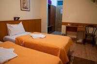 a hotel room with two beds and a desk at Hotel Pepa in Divčibare