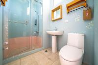 a bathroom with a shower and a toilet and a sink at Yun Tien Feng Chuan B&amp;B in Dongshan