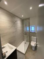 ein Bad mit einer Dusche, einem WC und einem Waschbecken in der Unterkunft Verger - Parking gratuit - Calme in Chambéry