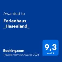 Certifikát, hodnocení, plakát nebo jiný dokument vystavený v ubytování Ferienhaus _Hasenland_