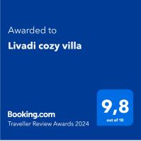 Certifikát, ocenenie alebo iný dokument vystavený v ubytovaní Livadi cozy villa