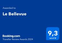 a blue screen with the text awarded to le bellelevue travelling review awards at Le Bellevue in Givet