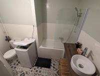 a bathroom with a sink and a toilet and a shower at Ton Petit Studio - Le 62 - Coeur de Ville in Mulhouse