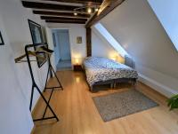 a attic room with a bed and a tripod at Appartement des Serruriers in Strasbourg