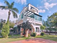 a tall white building with a palm tree at White Palace B&amp;B in Ji&#39;an