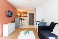 a living room with a couch and a table at Vieux Lille -Nice studio neat and fully equipped ! in Lille