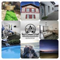 un collage de fotos de una casa en Chambres d hôtes Au Bonheur du Gave piscine et jacuzzi, en Lahontan