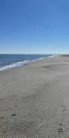 a beach with footprints in the sand and the ocean at Appartement Le Lido de la Marana in Lucciana