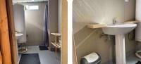 2 fotos de un baño con lavabo y aseo en Logis des travailleurs, en Sormery