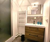 a bathroom with a sink and a mirror at Appartement vue océan in Lacanau-Océan