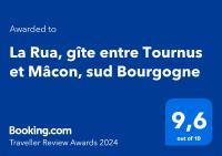 Certifikát, ocenenie alebo iný dokument vystavený v ubytovaní Gîte La Rua, entre Tournus et Mâcon, sud Bourgogne