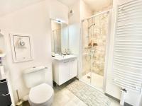 a white bathroom with a toilet and a shower at Le Petit Roof Top in Villebon-sur-Yvette