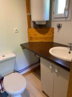 a bathroom with a white toilet and a sink at Family&#39;s Camping Le Savoy in Challes-les-Eaux