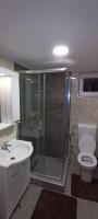 a bathroom with a shower and a toilet and a sink at Villa SHAMS in Travnik