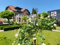 a house with a bush with roses in the yard at LUXUS sApartments in der Kunstvilla &amp; kostenloses parken in Premstätten