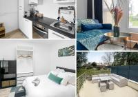 a collage of photos of a kitchen and a living room at Perle de la Loire in Blois