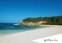 a white sandy beach with trees and the ocean at Villa Bom Siwo: Anse Bertrand in Anse-Bertrand