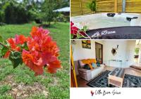 a collage of pictures with flowers and a couch at Villa Bom Siwo: Anse Bertrand in Anse-Bertrand