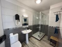 a bathroom with a toilet and a sink and a shower at Le Richelieu Bacchus in Fontainebleau