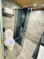 a bathroom with a toilet and a shower at Dafong Hotel in Zhongzheng