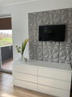 Televízia a/alebo spoločenská miestnosť v ubytovaní Apartament Ogrody