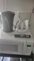 a white blender sitting on top of a microwave at Le mini Longchamp in Marseille